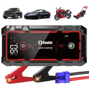 Soulor Jump Starter Battery Pack 8000mAh, Portable Car Battery Booster with LED Emergency Light, USB Charger, LCD Display, for Cars, SUVs, Trucks, Boats & Motorcycles