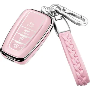 Compatible with Toyota Key Fob Cover with Keychain Fit For 2020-2022 Highlander Prius Corolla 2018-2024 Camry RAV4 Avalon C-HR GT86(Chalk Pink)