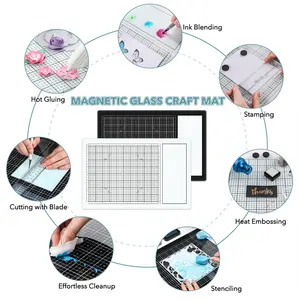 40x26cm /15.75x10.24inch Black /White Magnetic Glass Craft Mat;  All-in-one Tempered Glass Crafting Surface Scratch and Heat Resistant Glass Media Cutting Mat for Cutting Stamping Mixed Media Heat Embossing Projects