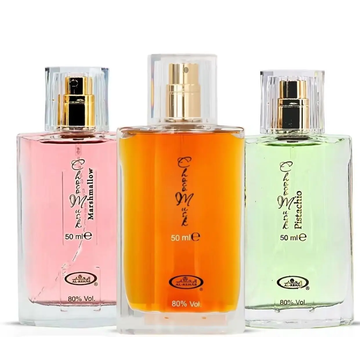 Al-Rehab Choco Musk Perfume Trio Unisex - Marshmallow, Pistachio, Choco Musk 50ml each