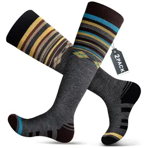 No More Cold Feet! 2 Pair Thermal Ski Socks for Men & Women, Wool Blend Knee High Design