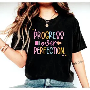 Progress Over Perfection Shirt, Back to School Shirt,Gift for Teacher, Teacher Appreciation,Inspirational Tee Top Summer Country Concert Outfits Women