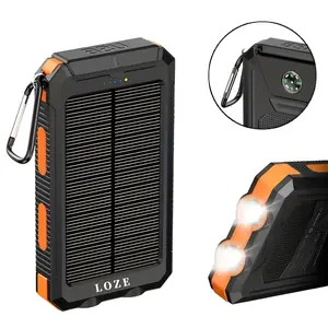 LOZE solar charging power bank 10000mAh, suitable for summer and autumn gifts, dual USB output and one typec port, with flashlight, compass portable power bank, solar power bank for Android, iPhone, electronic accessories