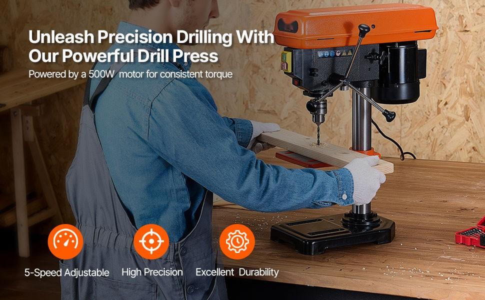 8-Inch Benchtop Drill Press Tabletop Drilling Machine with 750-3200 RPM Adjustable Speed, Precision Worktable, Variable Speed Control, Heavy Duty Bench Drill Press for Home Garage Workshop