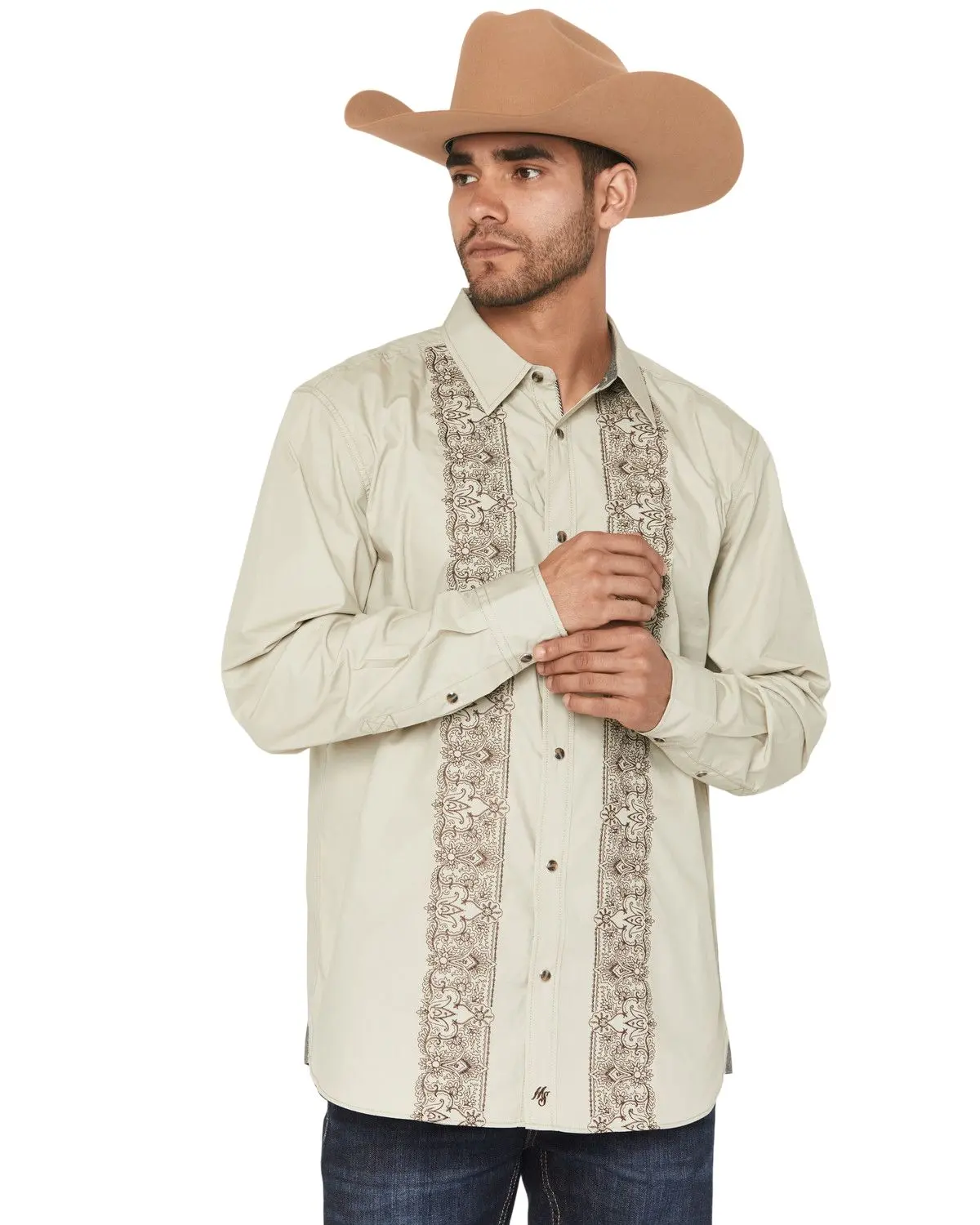 Moonshine Spirit Men's Spirit&Reg; Men'S Heart Embroidered Long Sleeve Snap - Mssp24w40-Tan