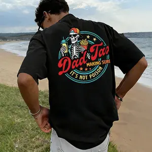 Men’s oversized “Dad Tax” graphic tee, retro skeleton fast food humor print, breathable cotton casual streetwear T-shirt, funny dad joke shirt for fathers, great for everyday wear, outings, and Father’s Day gifting