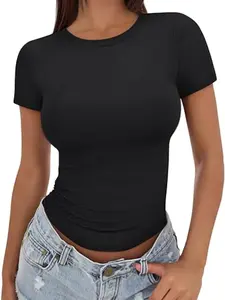 Women's Slim Fit Short Sleeve T-Shirt, Cute Style, Plain Pattern, All Seasons Wear, No Button Design, Perfect for Casual