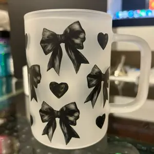Cute 16oz Cup with Black Bows - White Design, Ideal for Beverages and Drinkware