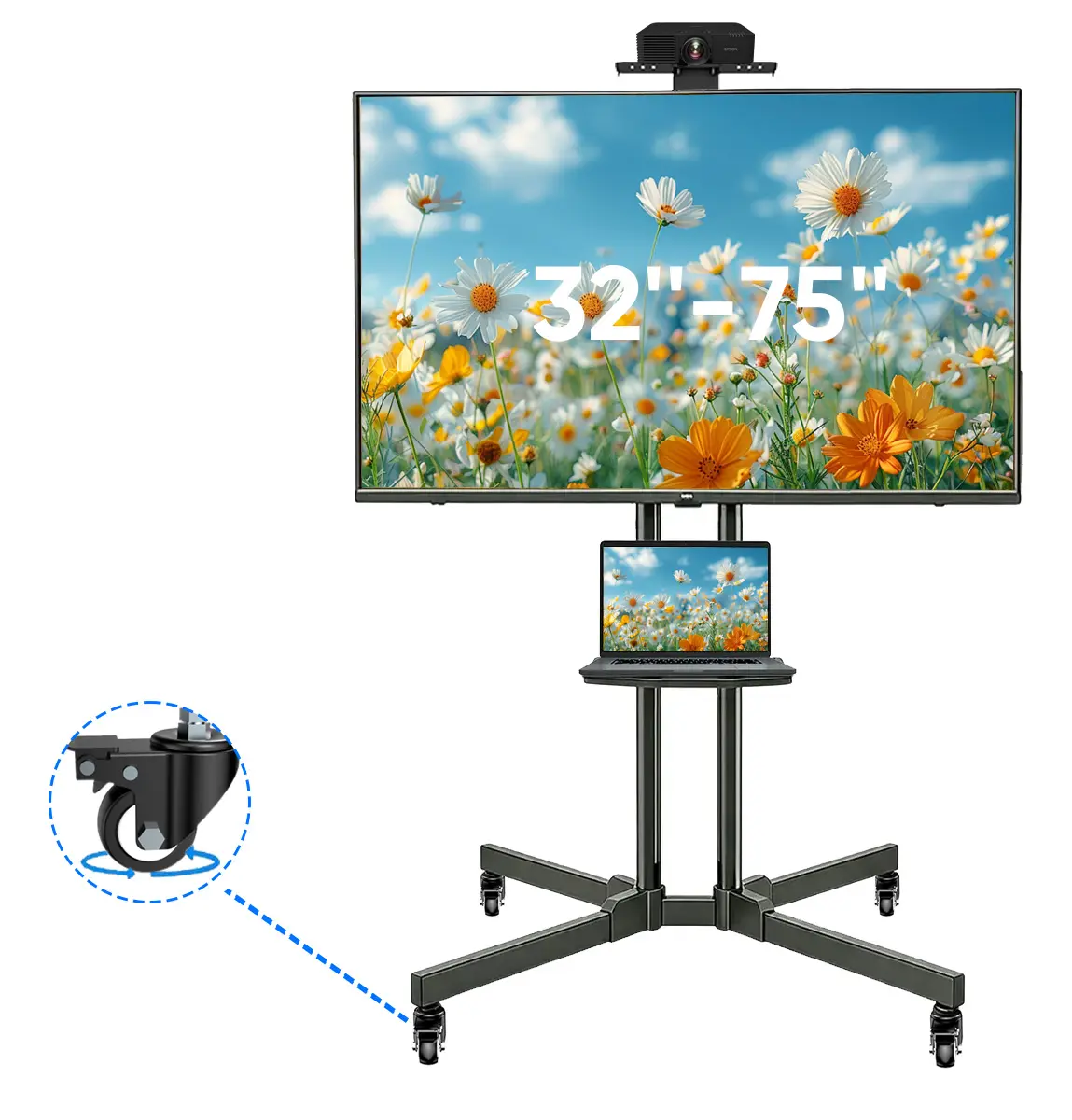 Forged Mobile dual poleTV Stand,Suitable for 32-85-inch LCD/LED flat-panel/curved TVs.15° tilt TV cart.Capacity up to 110 LBS (50KG),Max VESA 600mmx400mm,with laptop holder.Rolls flat to the floor. Lockable wheels. Height Adjustable. Portable TV Stand. su