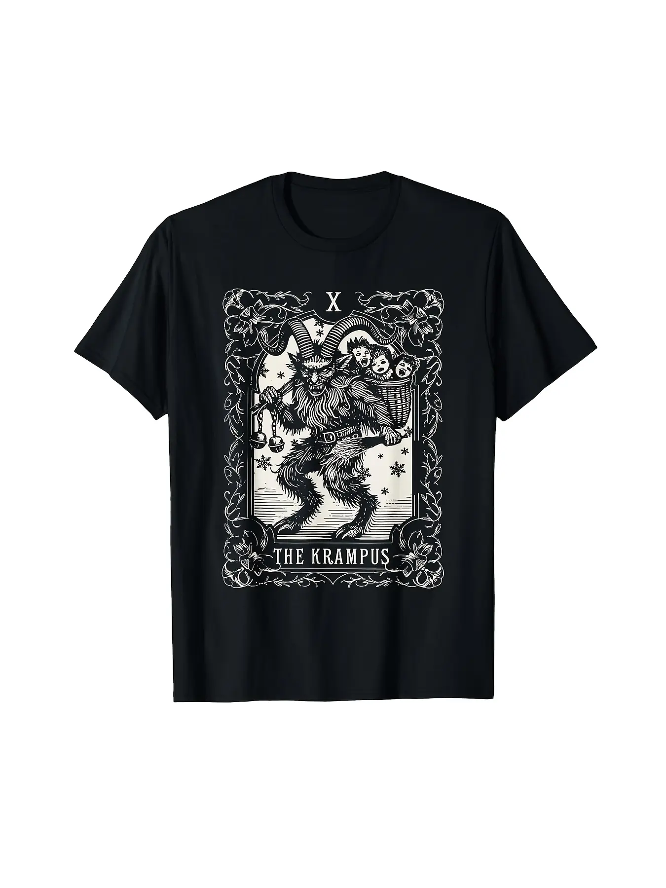 Krampus Card Graphic for The Holiday Season, Featu unisex soft cotton short sleeve t shirt, vintage graphic casual tee for men women teens, perfect birthday holiday gift for camping travel gym daily street  wear