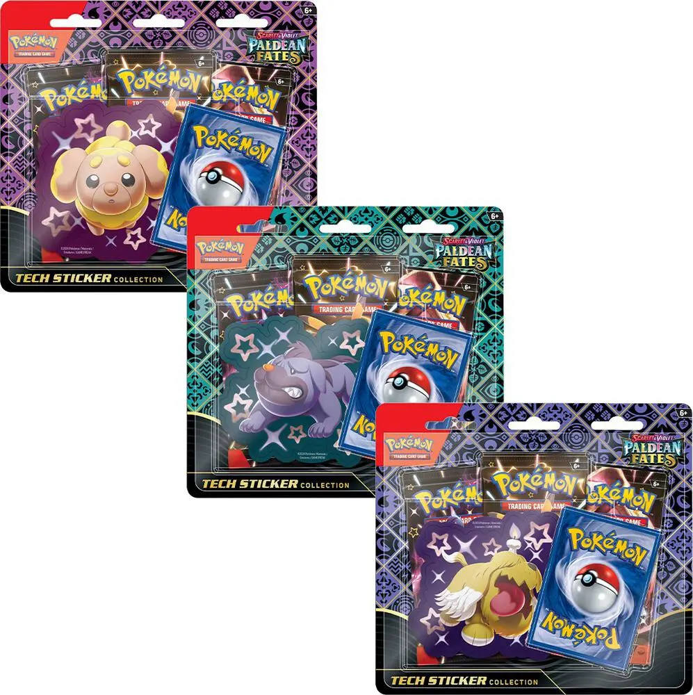 Pokemon Paldean Fates Fidough / Greavard / Maschiff Tech Sticker Collection 3 Booster Pack Blister w/ Promo Card
