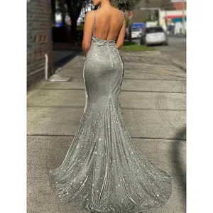 Elegant Glitter Sequin Slip Sleeveless Backless Maxi Dress, Ruffled Mermaid Cocktail Party Guest Evening Gown for Women party maxi