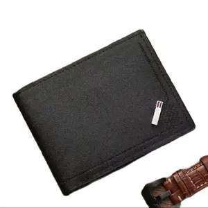 Short - Thin Foldable Minimalist Soft Black with Logo Patch Leather Men's