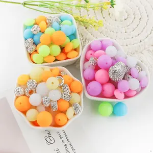 Luminous Silicone Beads, 50pcs/set Colorful Beads with Heart Shaped Rhinestone Beads, DIY Jewelry Making Supplies for Bracelet & Necklace