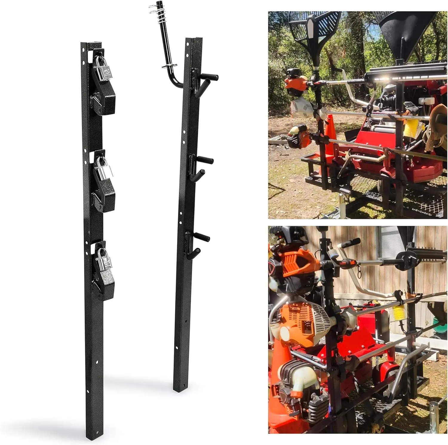 3 Place Weedeater Rack Carrier Mount On Landscape Truck Trailer Enclosed Trimmer Rack Holder w/Lock Pair Steel Lockable