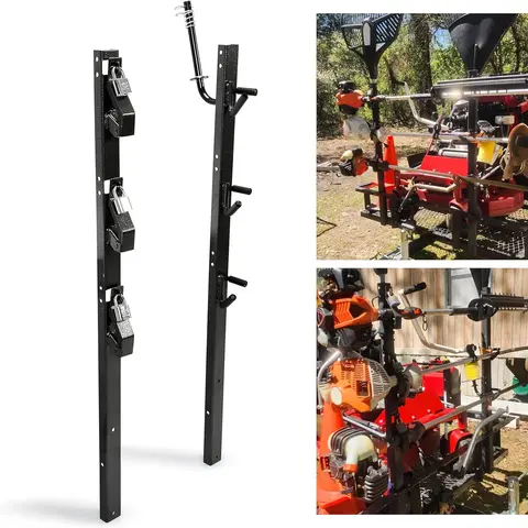 Ecotric Heavy Duty Trailer Equipment Rack - 47" H Powder Coated Steel (Rust-Protective), 1x Trimmer Holder, Edger Carrier, Lockable Mount with 3 Keyed-Alike Locks for Landscape Trucks & Enclosed Trailers, Quick Easy Installation, Trimmers