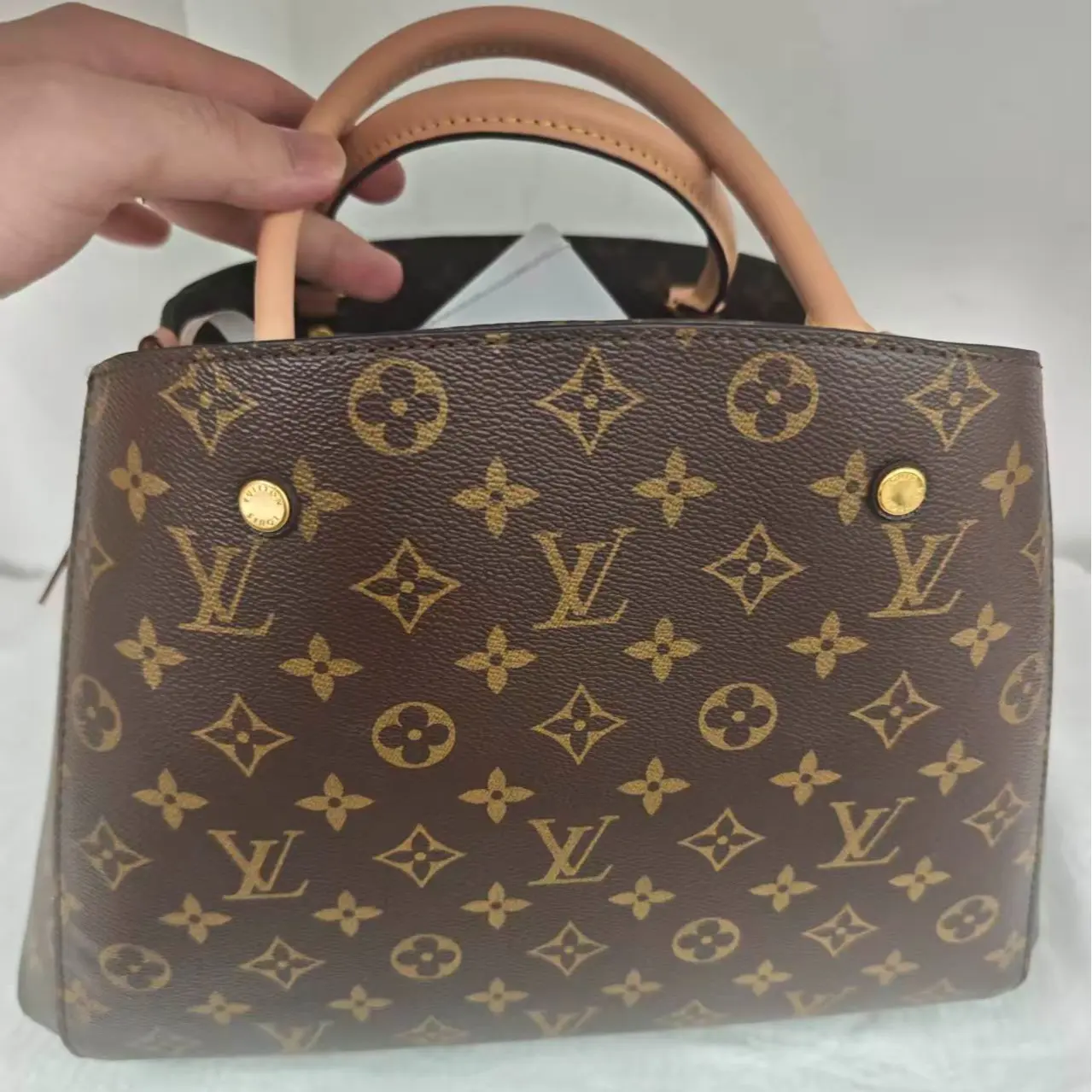 Pre-owned Louis Vuitton Pre‑owned Montaigne MM Monogram Brown Canvas 2‑Way Top Handle Shoulder Crossbody Bag Gold Hardware