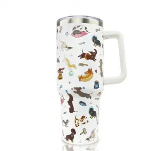 40 oz Dachshund Tumbler with Handle and Straw, Stainless Steel Insulated Dog Tumbler 40 oz, Reusable Dachshund Travel Mug with Leak Proof Lid, Dog Lovers Gifts for Women, Dachshund Gifts for Women