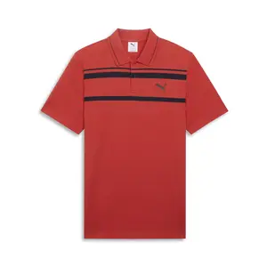 PUMA Mens Essentials Elevated Striped Short Sleeve Shirt Casual Casual - Red