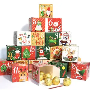 24Pcs Christmas Advent Calendar Box Kraft Paper Candy Gift Box 24 Days Countdown to Christmas Navidad New Year Decoration Supply