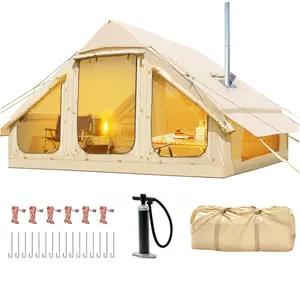 DoCred Large Inflatable Camping Tent with Pump, Glamping Tents with Stove Jack, Easy Set up 4 Season Waterproof Windproof Outdoor Gazebo, Luxury Cabin Tent with Removable Mesh Windows & Doors for Beach, Backyard, Sleepovers, Camping,summerwins