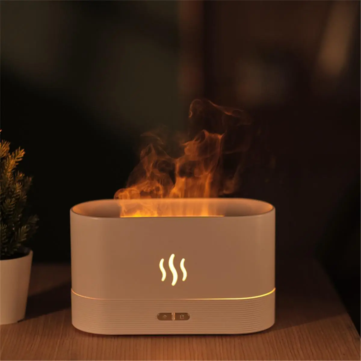 Simulation Flame Design Air Humidifier, USB Powered Essential Oil Diffuser, Cool Mist Humidifier with 7 Colors LED Lights for Home Office, Aroma Diffu
