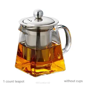Glass Tea Set, 1 Piece Stainless Steel Filter Infusion Tea Kettle with Removable Infuser, Square GlassTea Set For Gift Giving, Anti-breakage Packaging Pot Teacup ClearEverlanelnspired17CCCloutCart22