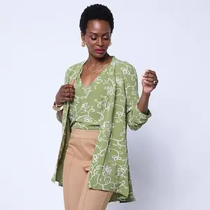 Nina Leonard Tab-Sleeve Embroidered Cardigan