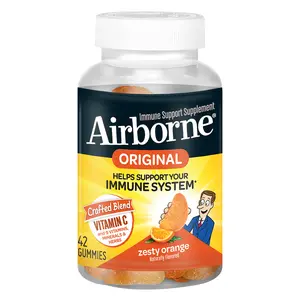 Airborne Vitamin C 750mg (per serving) - Zesty Orange Gummies (42 count in a bottle), Gluten-Free Immune Support Supplement With Vitamins C E, Selenium Fitness Healthcare