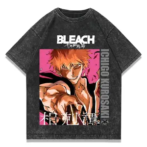 valentine shirts Anime Tshirts Men Women Bleach Kurosaki Ichigo Printed Acid T-Shirt Cotton Graphic Punk Harajuku Tees Men's Clothing