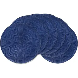 Round Placemats Set of 6 Heat Resistant Washable Non-Slip Woven Braided Table Mats for Dining Table Kitchen & Home Decor (Navy Blue)