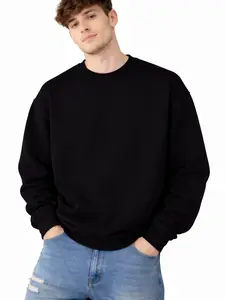 Men’s Classic Black Crewneck Sweatshirt Soft Cotton Casual Streetwear Pullover Top