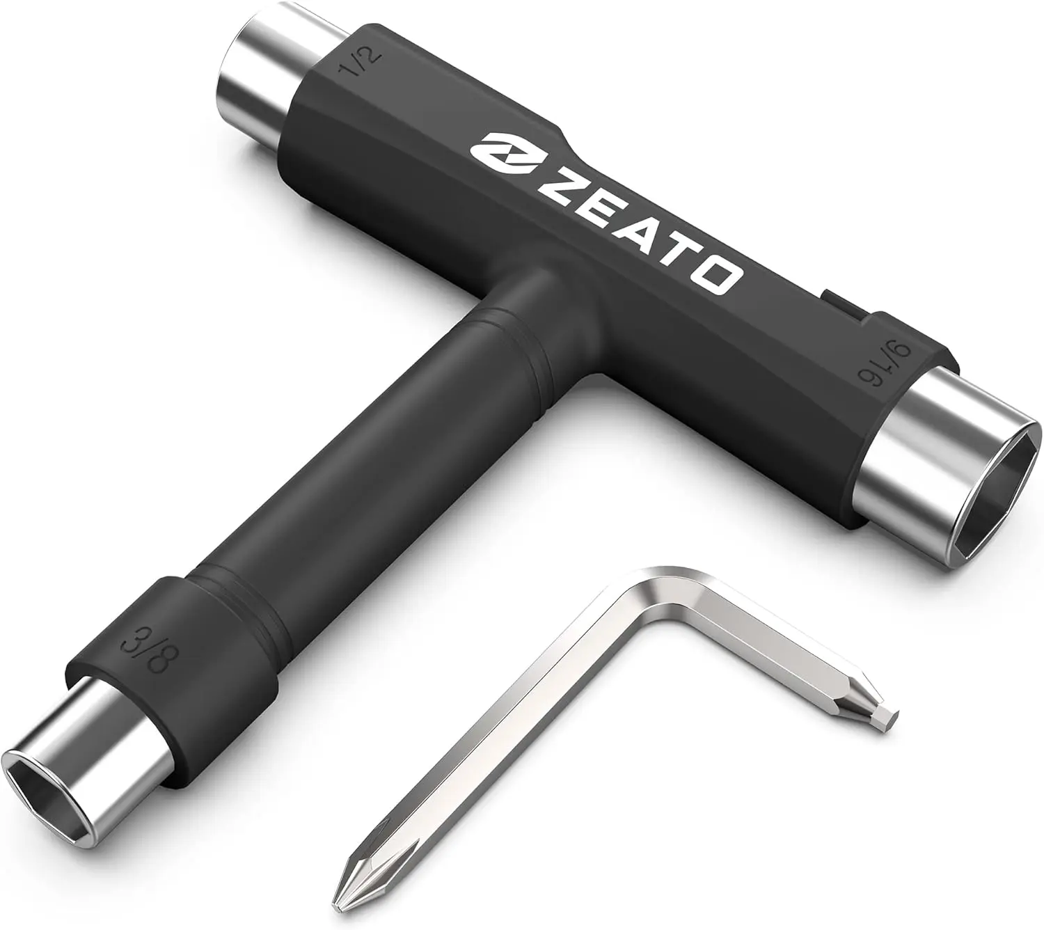 Sports All-in-One Skate Tools Multi-Function Portable Skateboard T Tool Accessory with T-Type Allen Key and L-Type Phillips Head Wrench Screwdriver