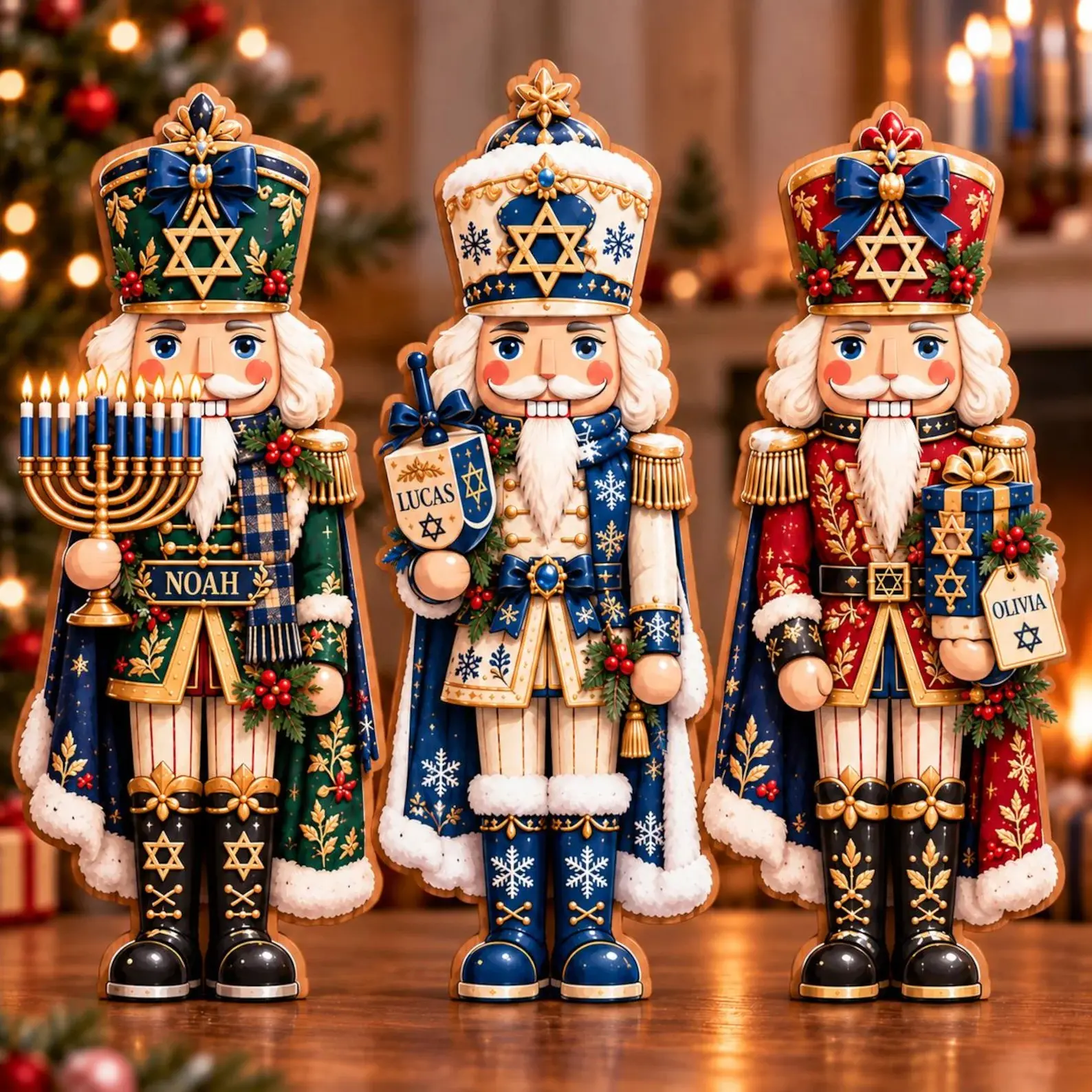 Personalized Hanukkah Nutcracker Wooden Block, Custom Name Jewish Nutcracker Decor, Menorah Dreidel Holiday Gift