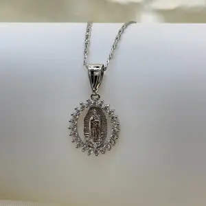 Gold Plated Silver Virgen de Guadalupe Necklace for Women with Elegant Chain and Detailed Pendant