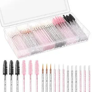 Crystal Disposable Makeup Applicators Kit 270 PCS with 100 Mascara Wands, 100 Lipstick Applicators & 70 Eyeliner Brushes in Organizer Box Set Cosmetic Style 3