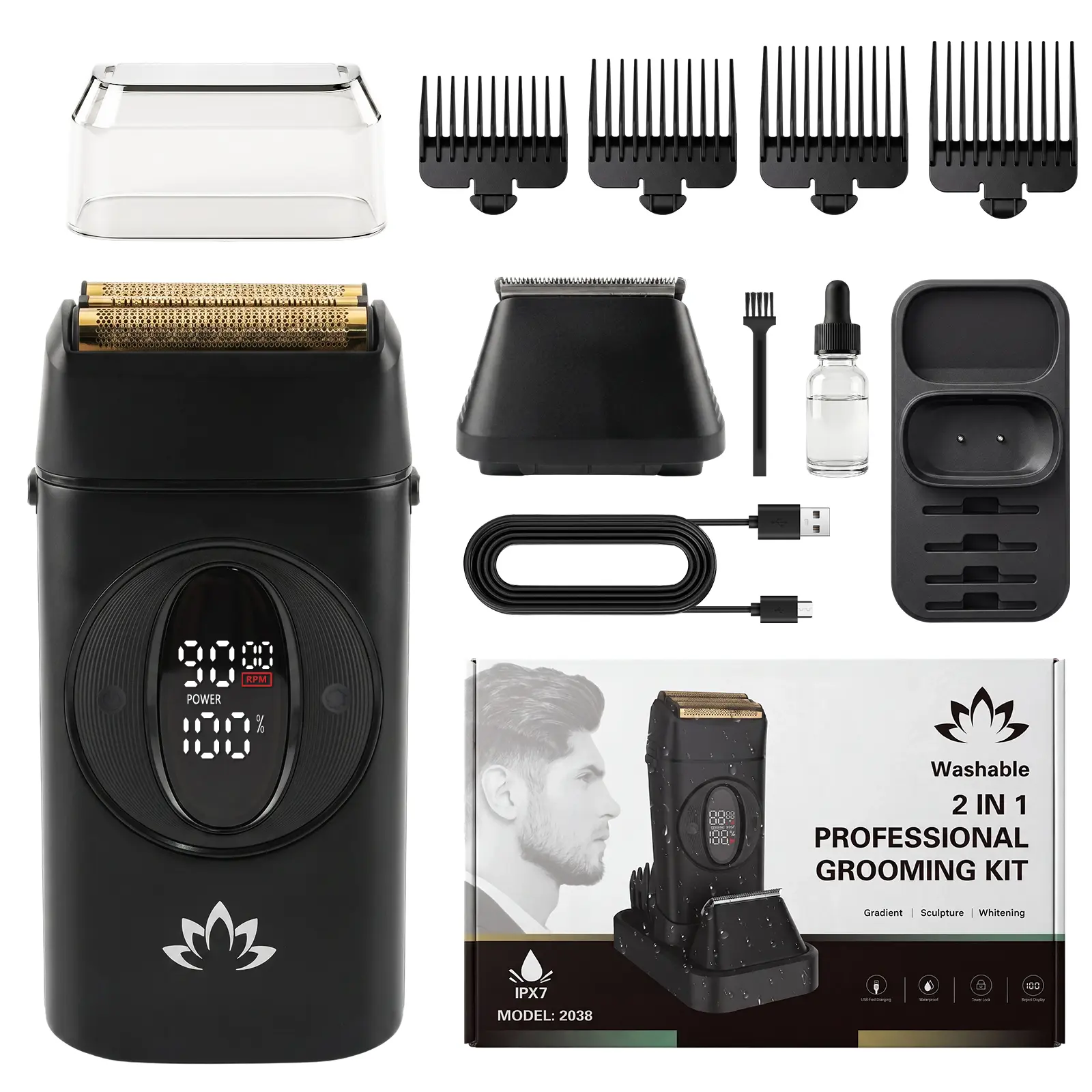 Amuliss Manscape 2-in-1 Foil Shaver & Beard Trimmer for Men,Electric Razor Men's Grooming Kit,Multifunctional,LED Display,Long‑Lasting Battery.For beards,haircuts,styling,body hair & bald fade trimming，Gift for Men