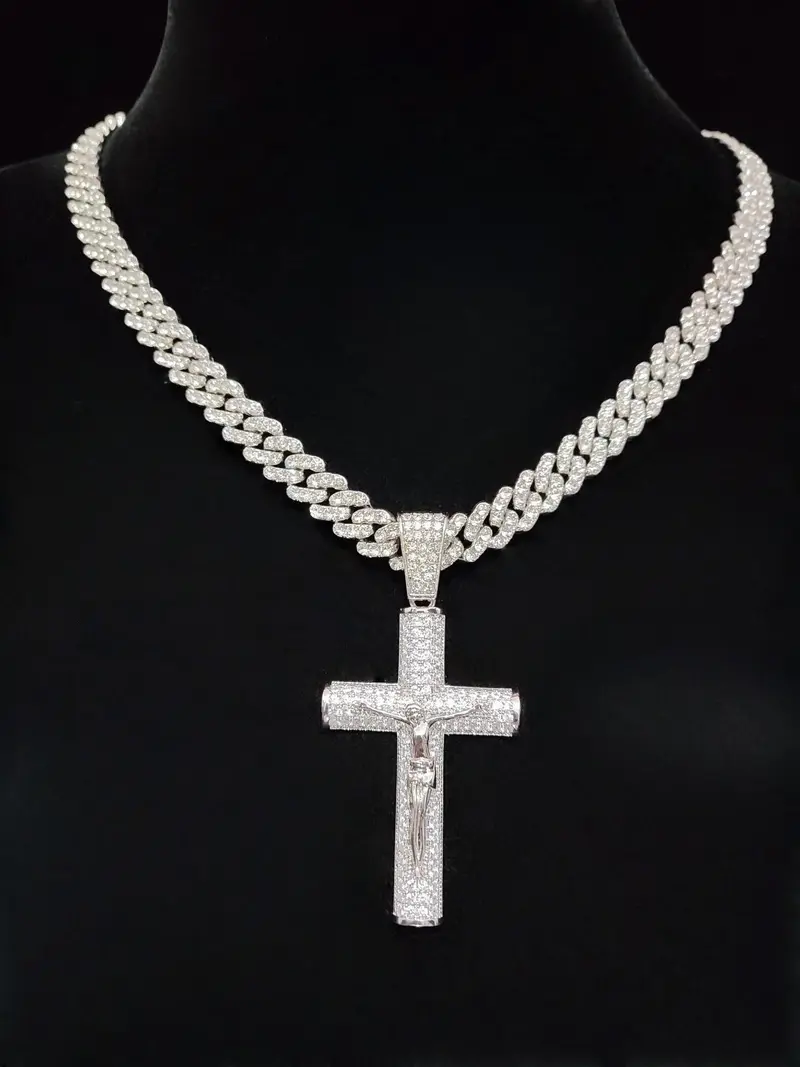 1Piece  Women Men Hiphop Cross and Jesus Shape Pendant Necklace Punk Vintage Hip Hop Iced Out Jewelry Bling Bling Necklace Is Perfect For Party Or Everyday Lovers' Gifts