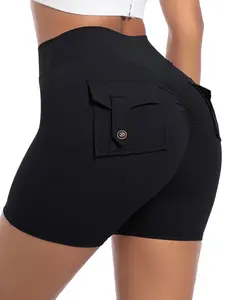 Women's Solid Pocket Design Sports Shorts, Quick Drying Breathable Comfortable Skinny Shorts, Ladies Sportswear for Indoor Outdoor Wear, Gym Clothes