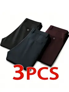 3-Piece Men's Business Casual Trousers Pants with straight-leg design, high-stretch, Stretchy, and comfortable fabric, wrinkle-resistant and easy care, drape and stylish shape, for office commuting and daily wear, all-season versatile and practical