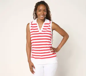 Belle by Kim Gravel Striped Front Solid Back Sweater Polo