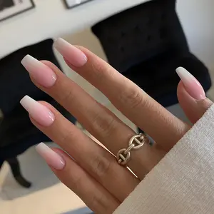 24pcs Long Rectangle Gradient Acrylic Press-On Nails Set, Includes Jelly Glue and Nail File, Easy Wear, Perfect for Parties