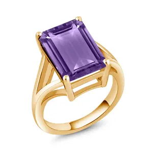 Gem Stone King 5-10 Cttw Gemstone Birthstone Solitaire Engagement Ring For Women | 18K Yellow Gold Plated Silver | 14X10MM Emerald Cut | Wedding Anniversary Ring | Available In Size 5, 6, 7, 8, 9