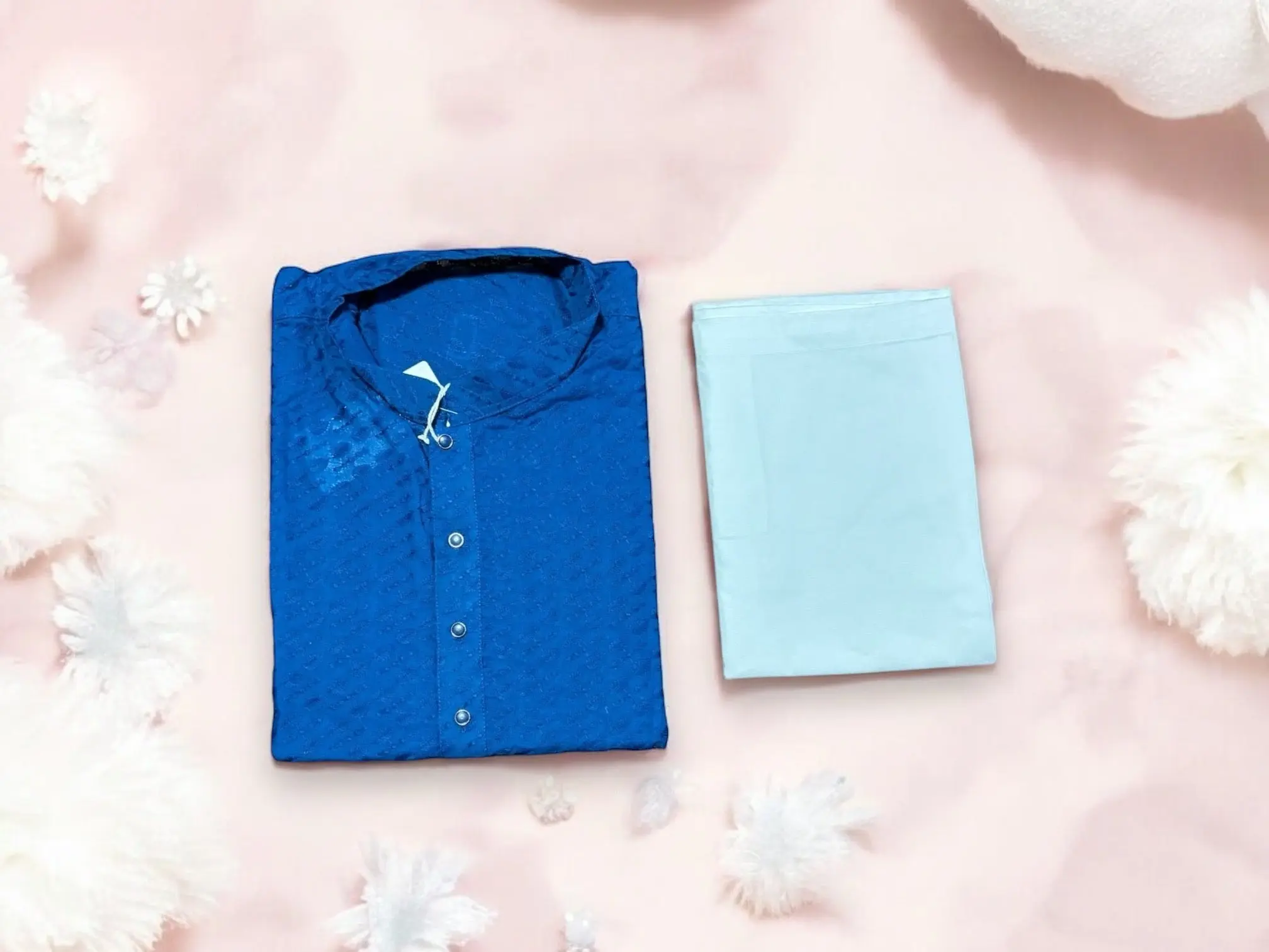 Mens Traditional Blue Sequence Kurta Pajama- 6338