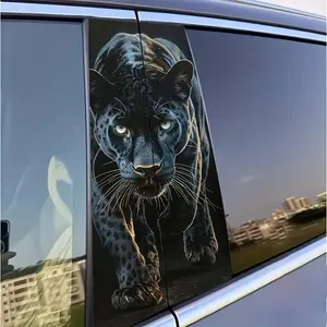 2-Pack black leopard print car sticker - realistic animal pattern vinyl B-pillar protective sticker, self-adhesive glossy surface is easy to stick and tear, suitable for beautiful improvement of vehicles, walls and windows | Truck Car Decal
