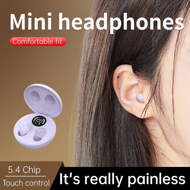 Wireless sleep earphones, mini Bluetooth earphones, touch operation, silicone in ear for long-term wear, LED digital display, high-definition sound quality, compatible with smartphones, noise cancelling earphones suitable for sleep, work, and gaming