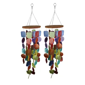 Set of Two 26 Inch Long Capiz Shell Hanging Wind Chimes Outdooe Décor