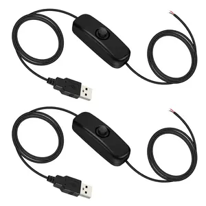 RGBZONE 2 Pack 5V USB Switch Button Extension Cables, USB Male Plug 2 Pin 2 Wir