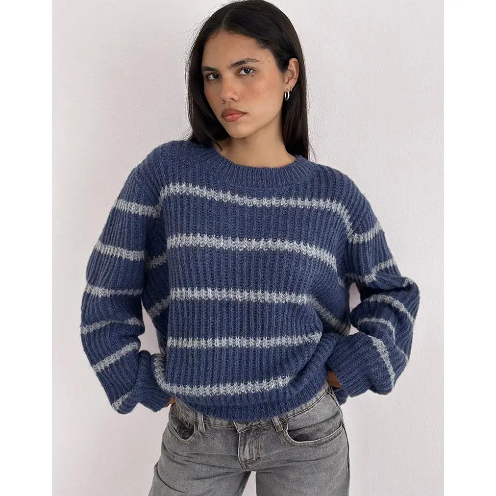 Namirta Jumper in Blue with Grey Stripe