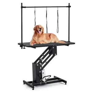 GARVEE 43.3" Hydraulic Dog Grooming Table for Pet, Heavy Duty Structural Hydraulic Max Load 350Lbs Professional Pet Grooming Table with Adjustable Overhead Arm & Noose Height Range 22''-39'' (BLACK)